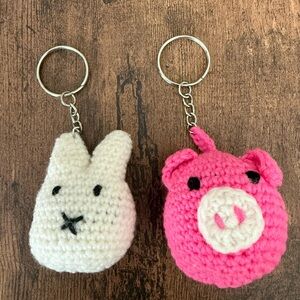 Miffy and Pig Crochet Plush Toy Handmade Keychain Set
